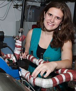 Elizabeth operated a Rapid Compression Machine (RCM) to investigate the ignition delay times of novel biofuel compounds 
