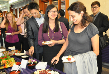 Students enjoy a reception for McCormick's inaugural MSiA class.