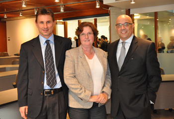 From left to right, Diego Klabjan, MSiA program director; Brenda Dietrich, an IBM fellow and vice president and chief technology officer for business analytics in the IBM Software Group; and McCormick Dean Julio M. Ottino
