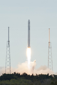 A SpaceX rocket lifts off from Cape Canaveral Air Force Station in Florida on March 1 carrying a Dragon capsule filled with cargo for the International Space Station. Photo credit: NASA/Tony Gray and Robert Murray