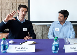 SwipeSense's Yuri Malina (left) and Sinode Systems' Nishit Mehta (right) at the 2013 Entrepreneur@NU conference.