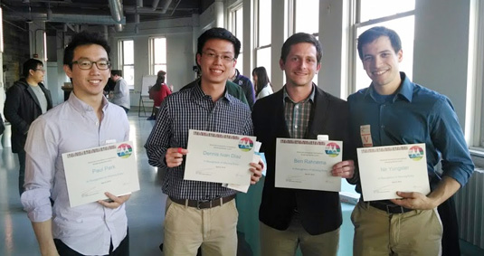 Members of the Motorola Competition’s winning team (from left): Paul Park, Dennis Diaz, Ben Rahnema, and Nir Yungster.