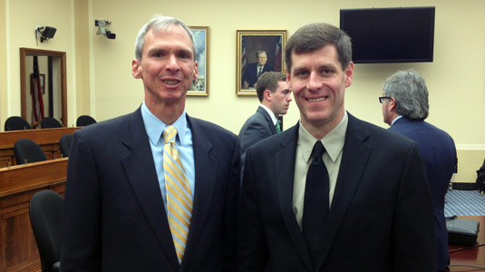 Mark Hersam (right) stands with Rep. Dan Lipinski (D-IL) (’88), a ranking member of the Subcommittee on Research and Technology.