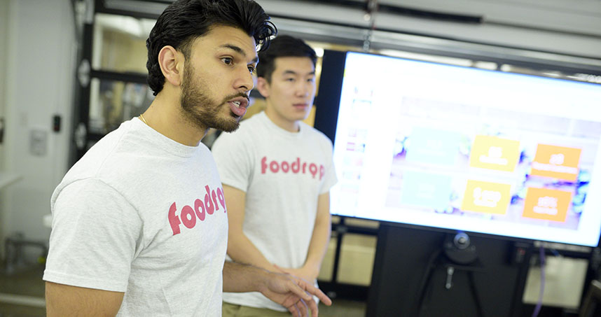 Kunal Dalvi pitches his company Foodrop at the NUvention: Web + Media final presentations.