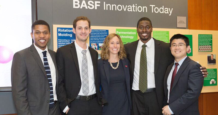 From left: Michael Desanker, Blake Johnson, Lauren Cafiero (BASF coach), David Pickens, and Jie Lu.