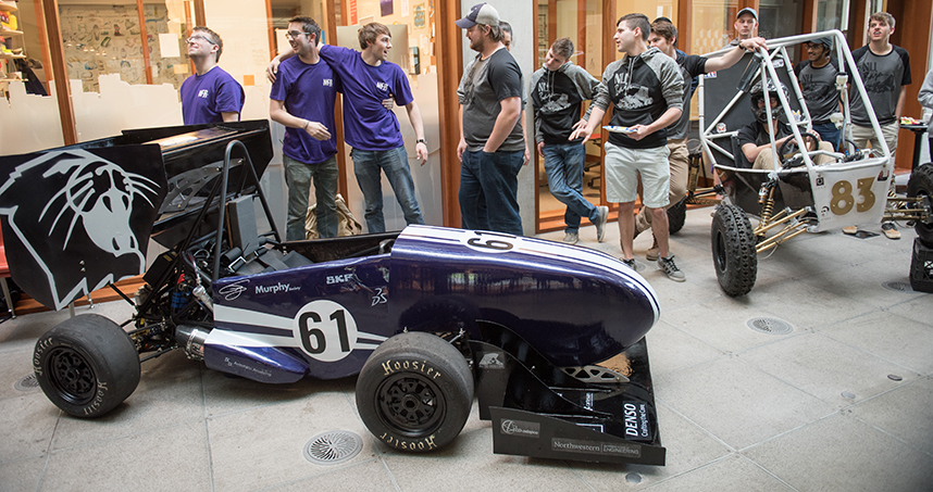Teams unveil their cars on April 26 in the Ford Motor Company Engineering Design Center's atrium.