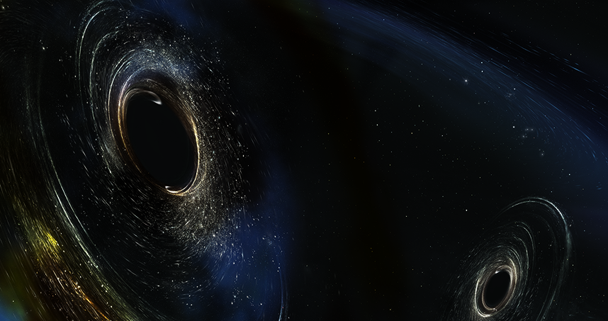 Artist's conception shows two merging black holes similar to those detected by LIGO. Credit: Aurore Simonnet