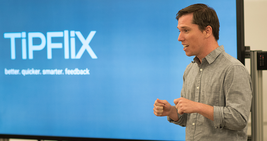 MFA student Stephen Nelson presented TiPFliX, one of the arts-based business plans presented at NUvention: Arts.