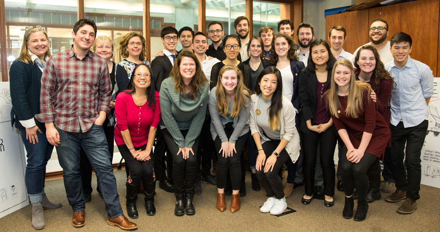 Students in the winter 2018 Service Design class pose after presentations with Feeding America representatives.