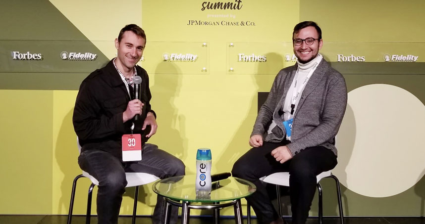 Christopher Datsikas (left) and Enes Umur Gokcek attend the Forbes Under 30 Summit in October.