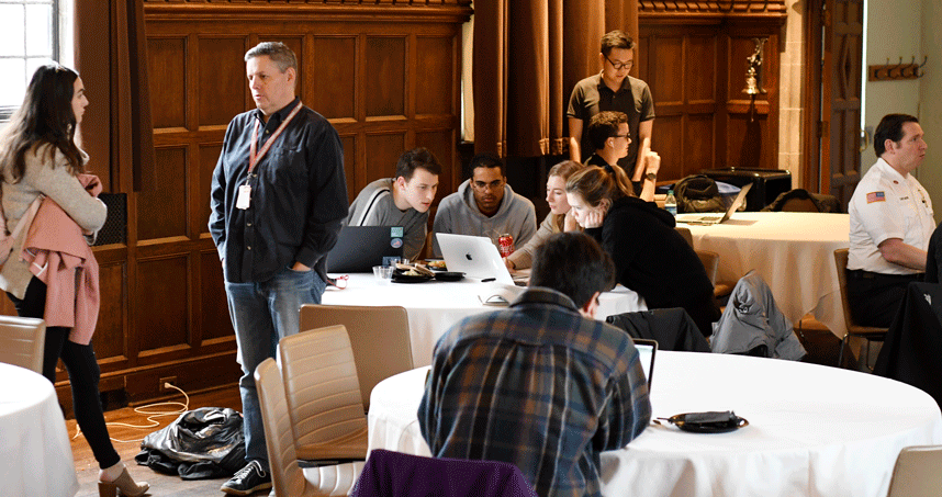 Students meet in The Great Room on the Evanston campus to analyze the data and craft their projects.
