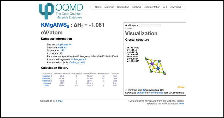 A screenshot of the database's one millionth compound.