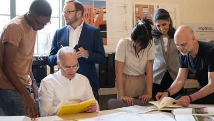 Students and professor collaborating