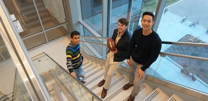 MSAI students Vamsi Banda, Noah Caldwell-Gatsos and Eric Yang