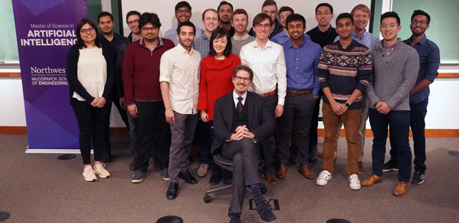 Professor Kristian Hammond (front) with the inaugural Master's in AI cohort.