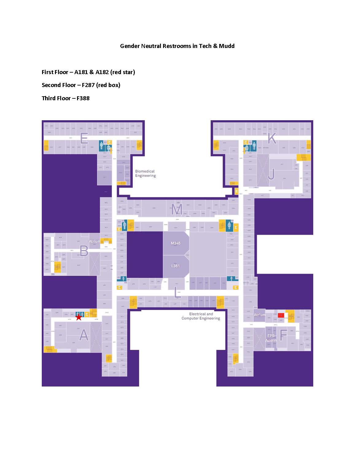 Map of gender neutral restrooms in Tech