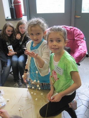 Children Making Spaghetti and Marshmallow Towers