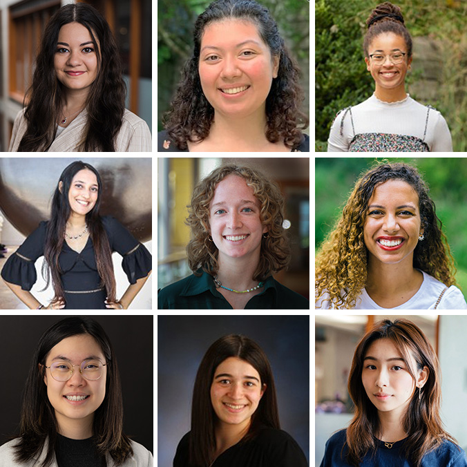 (top L to R): Maya Blumovitz, Victoria C. Chávez, Kendall Clark (middle L to R): Shubhanshi Gaudani, Avery Keare, Natalie Araujo Melo (bottom R to L): Fai Poungpeth, Claire Schwartz, Carolyn Zou (not pictured: Frankie Lucco)