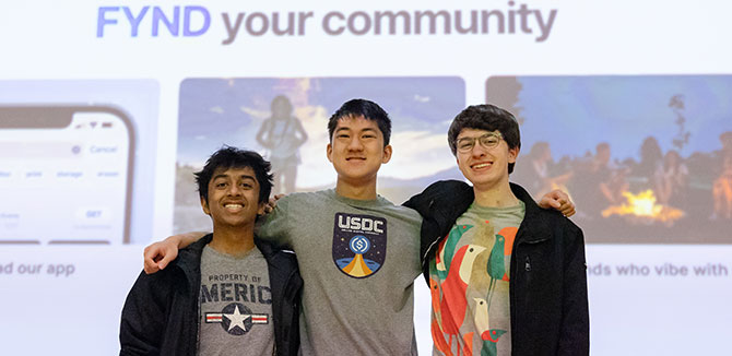 FYND team won second place. (l to r): Samarth Arul, Jonathan Zhang, and Jeffrey Ryan