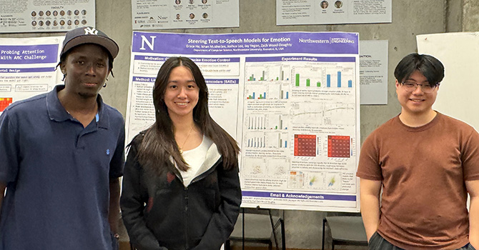 (From left): Jay Yegon, Grace He, Joshua Lee, and Ishan Mukherjee (not pictured) aimed to find more efficient and less resource-intensive ways to replicate expressive human emotion in text-to-speech models.