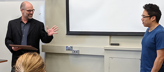 Yearnchee (Curtis) Wang was recognized as best teaching assistant by ECE chair Randy Berry.
