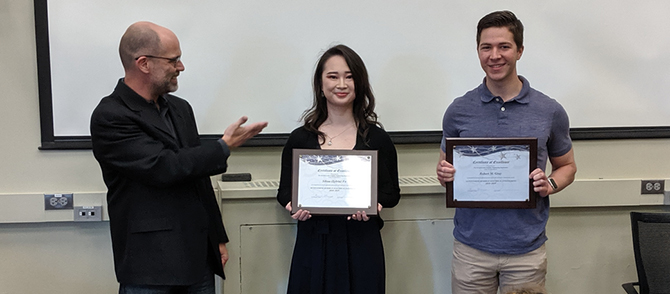 Sylvia Fu and Robby Gray earned the senior awards for electrical engineering.