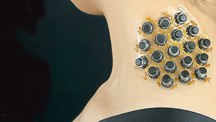 Haptic patch seen on the back of a person's neck