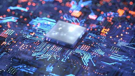 Circuit board with chip in center