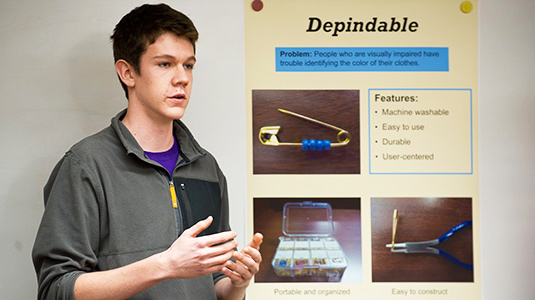 Luke McDermott presents his team's idea, Depindable.