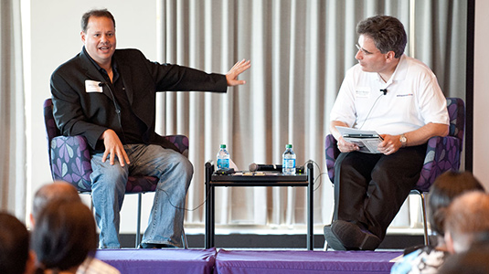 Match.com founder Gary Kremen (McCormick '85) talks to Michael Marasco, director of the Farley Center for Entrepreneurship and Innovation.