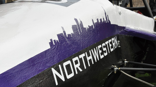 Northwestern’s Formula SAE car sports the Chicago skyline this year. Chief engineer Jacob Buser says the team wanted a unique look that identifies it with the University.