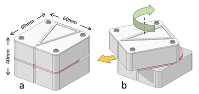 The Animotus in its home position (left) and rotating for navigation (right)