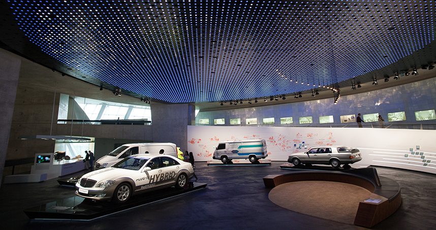 Inside the Mercedes-Benz Museum, one of the several places the tour visited on the trip.