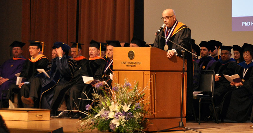 Dean Julio M. Ottino addresses the graduates at the December 14 commencement.