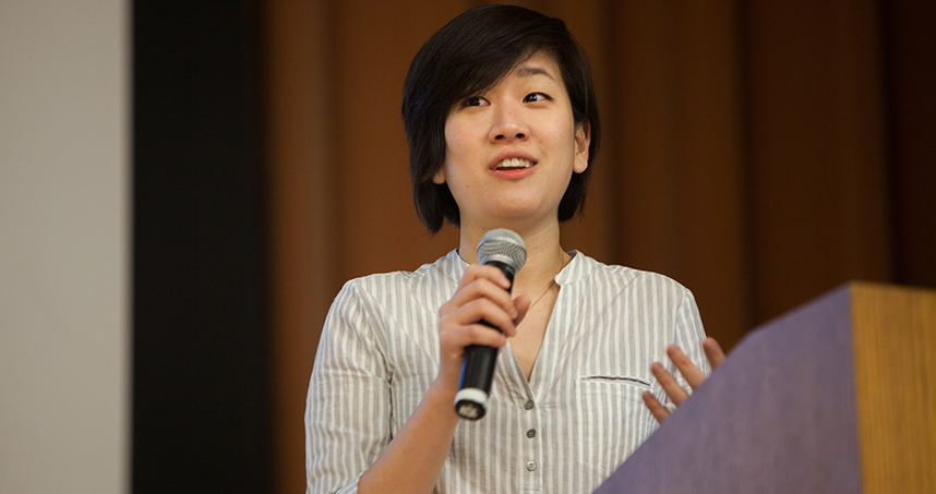Alumna and co-founder of Sproutel, Hannah Chung inspires participants with her keynote speech.