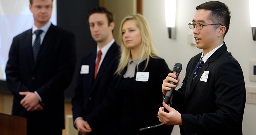 An NUvention: Medical team pitches HydroTrack, a wearable device that measures hydration in the body.