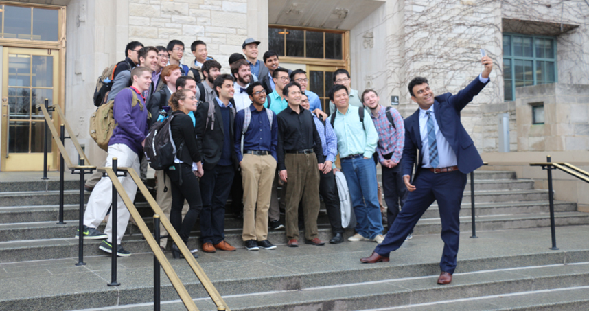 Instructor Jibran Ilyas takes a group selfie with the first members of Northwestern's Digital Forensics course.