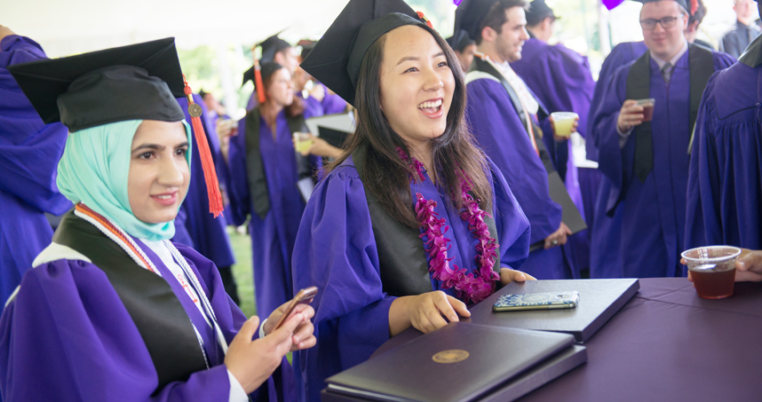 Friends celebrate their graduation after Northwestern Engineering's Undergraduate Convocation.