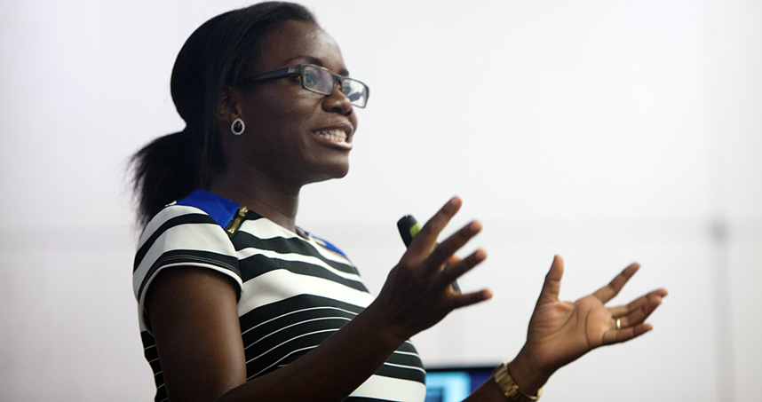 Ghana's Elorm Tsali pitches her dried fruit business, Fruity Crunch.