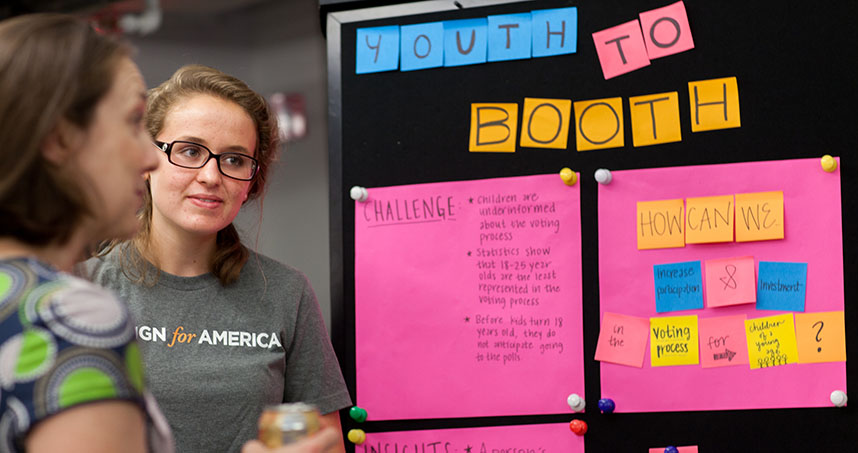 Washington University's Claire Quinlan presents Youth to Booth, which excites young children about voting.