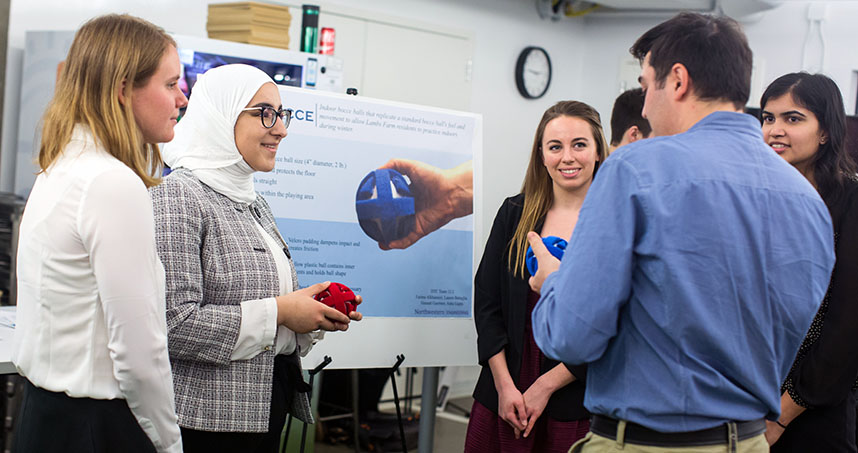 Fatima Alkhunaizi, Lauren Battaglia, Hannah Gaertner, and Ashu Gupta designed padded bocce balls to dampen sound.