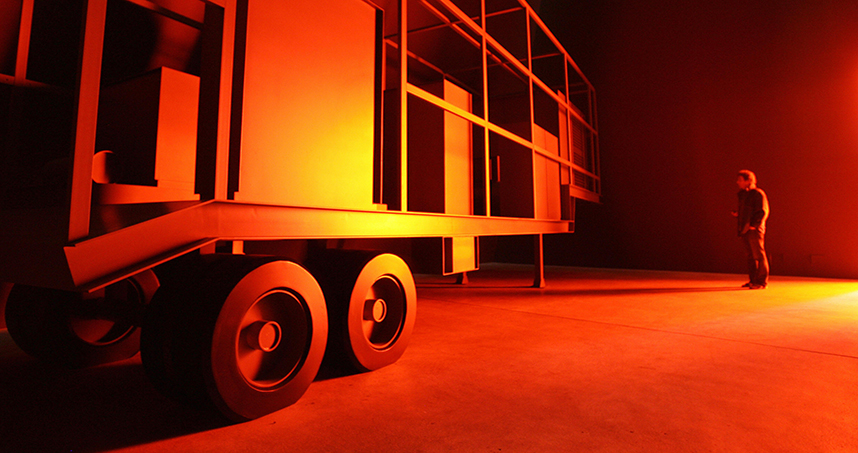 Manglano-Ovalle creates conceptual works, such as Phantom Truck, a reproduction of a mobile biological weapons lab.