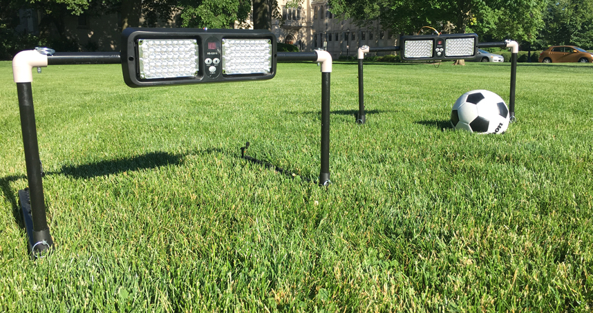 Assists uses soccer-style goals, LED lights, and an electronics system to simulate professional passing trainers.