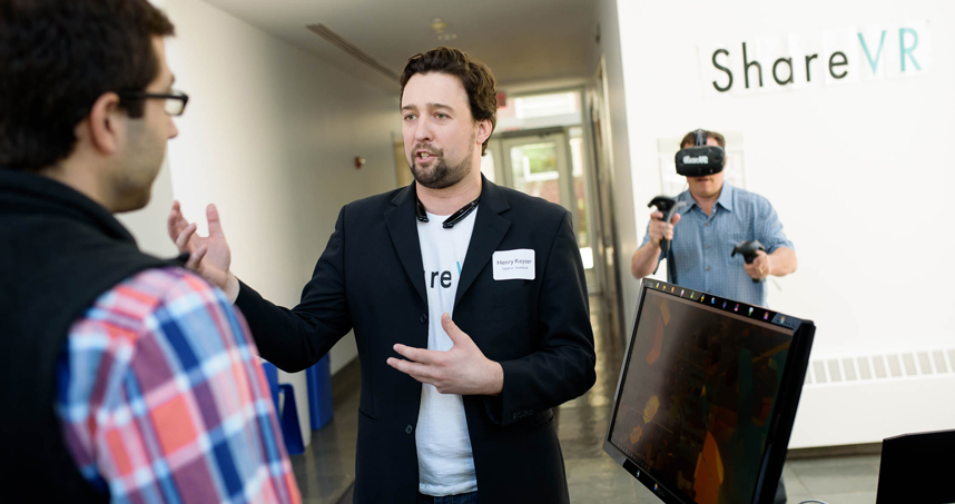 ShareVR’s Henry Keyser demonstrates his startup’s platform to share virtual reality experiences online.