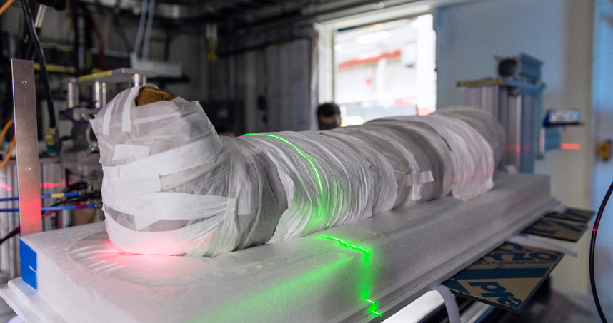 The Hibbard mummy is tested at Argonne National Laboratory. Credit: Jim Prisching  