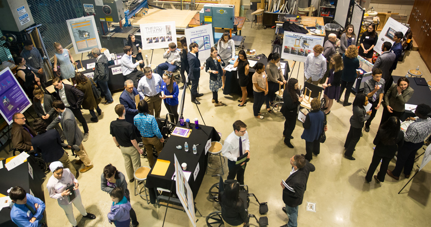First-year student teams present their projects at the DTC Project Fair.