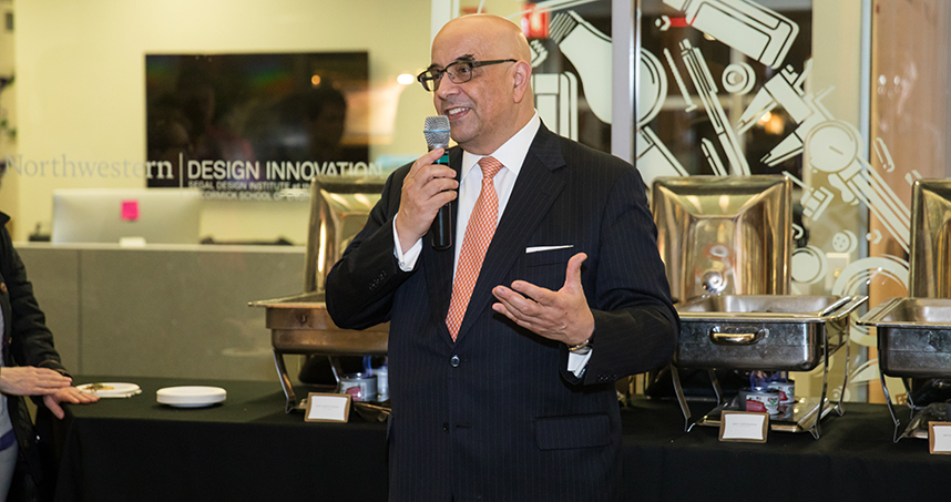 Dean Julio M. Ottino addresses visitors at the exhibition's opening reception on January 26.