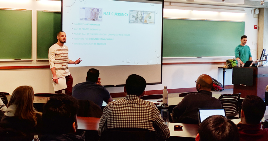 CoinFlip's Benjamin Weiss (left) and Daniel Polotsky provide an overview of Bitcoin and cryptocurrency.