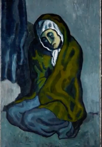 Pablo Picasso. La Miséreuse accroupie, 1902. Oil on canvas, 101.3 x 66 cm (39 7/8 x 26 in.). Art Gallery of Ontario. Anonymous gift, 1963. © Picasso Estate.
