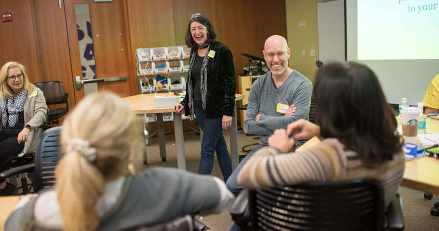 Pam Daniels, clinical assistant professor at Segal, led discussions with the lab participants. Credit: Rob Hart